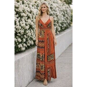 She's Cool Maxi Babydoll Dress Womens Small Abstract Artsy Vibrant Smocked Batik